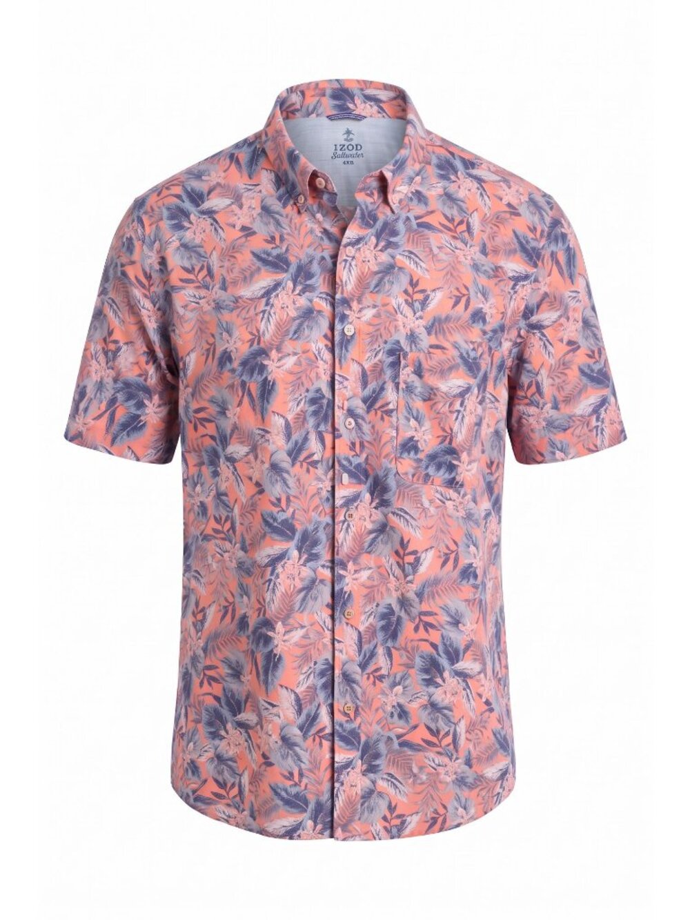IZOD Saltwater Mens 4XB Big Tall Coral Floral Short Sleeve Cotton Button Shirt